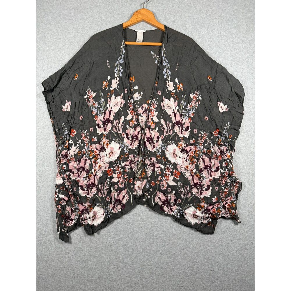 Maurices Women's 2X Gray Floral Open Front Kimono Cardigan Rayon Boho 0712